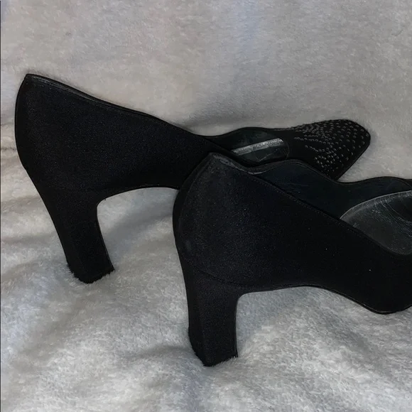 Stuart Weitzman Black Satin Heels w/Beadwork- NICE - Picture 8 of 12